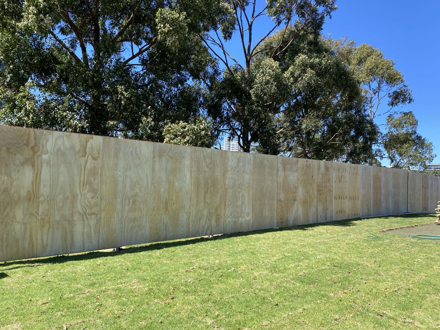 Timber site hoarding fence installed at construction site